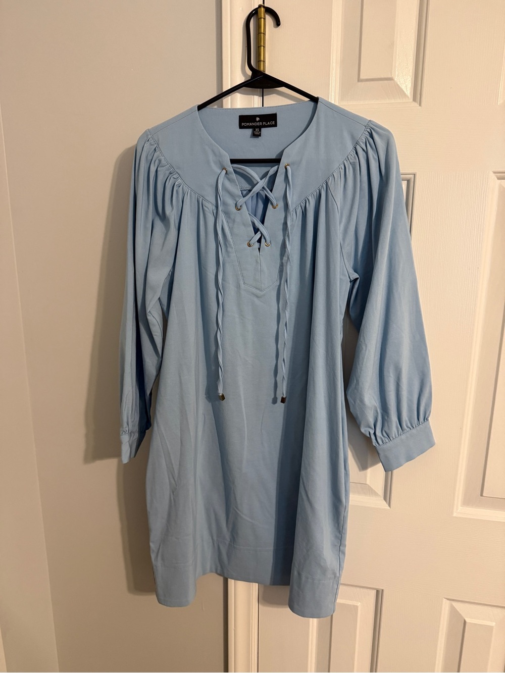 Pomander Place Light Blue Lace-Up Mini Dress